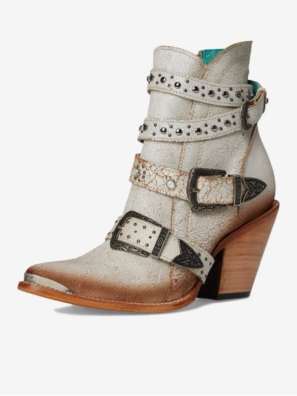 🤍 WHITE & SILVER STUDDED WESTERN BOOTIES | POINTED TOE | STATEMENT 🔥 - Picture 5 of 9